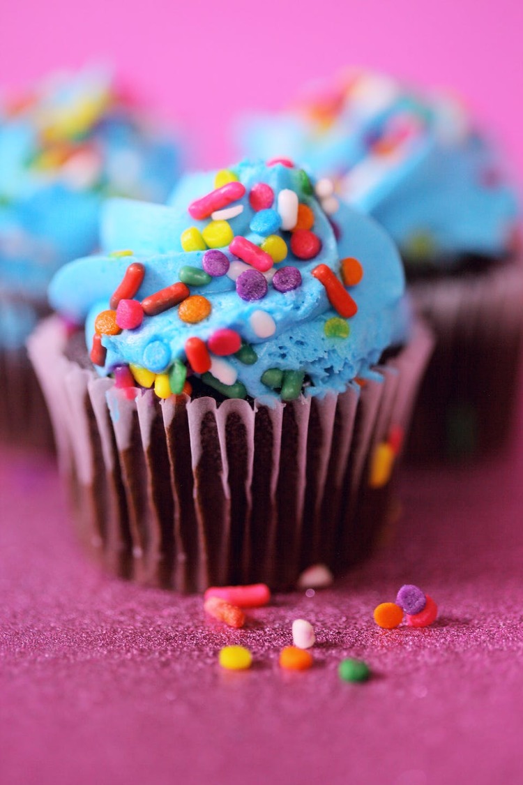 Chocolate Cupcakes with Blue Frosting and Sprinkles - Cupcake Recipe