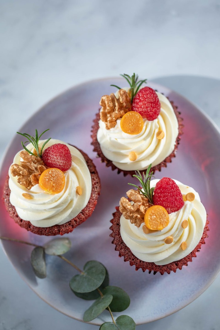 Cupcakes Recipe - Walnut Cupcakes with Raspberries and Gooseberries